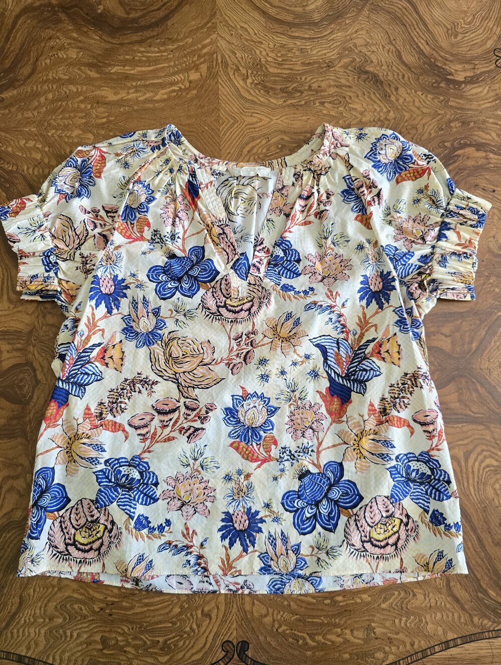 Ulla Johnson Floral Print Cotton Blouse Womens Size 0, Puff Sleeves, Boho Chic